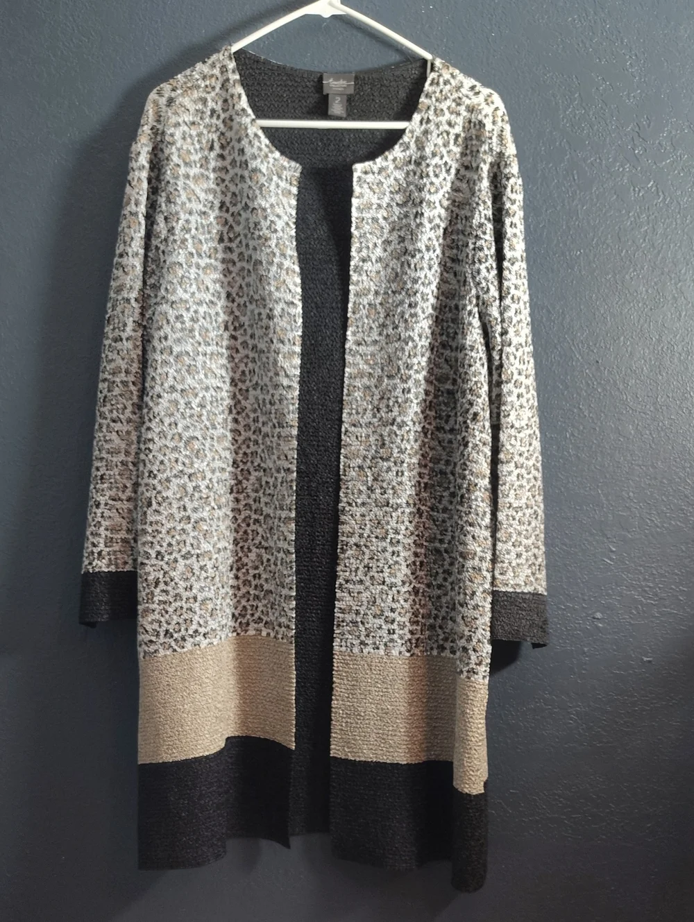 Leopard-Print Open Front Cardigan Travelers Collection Chico Size 2 Size L